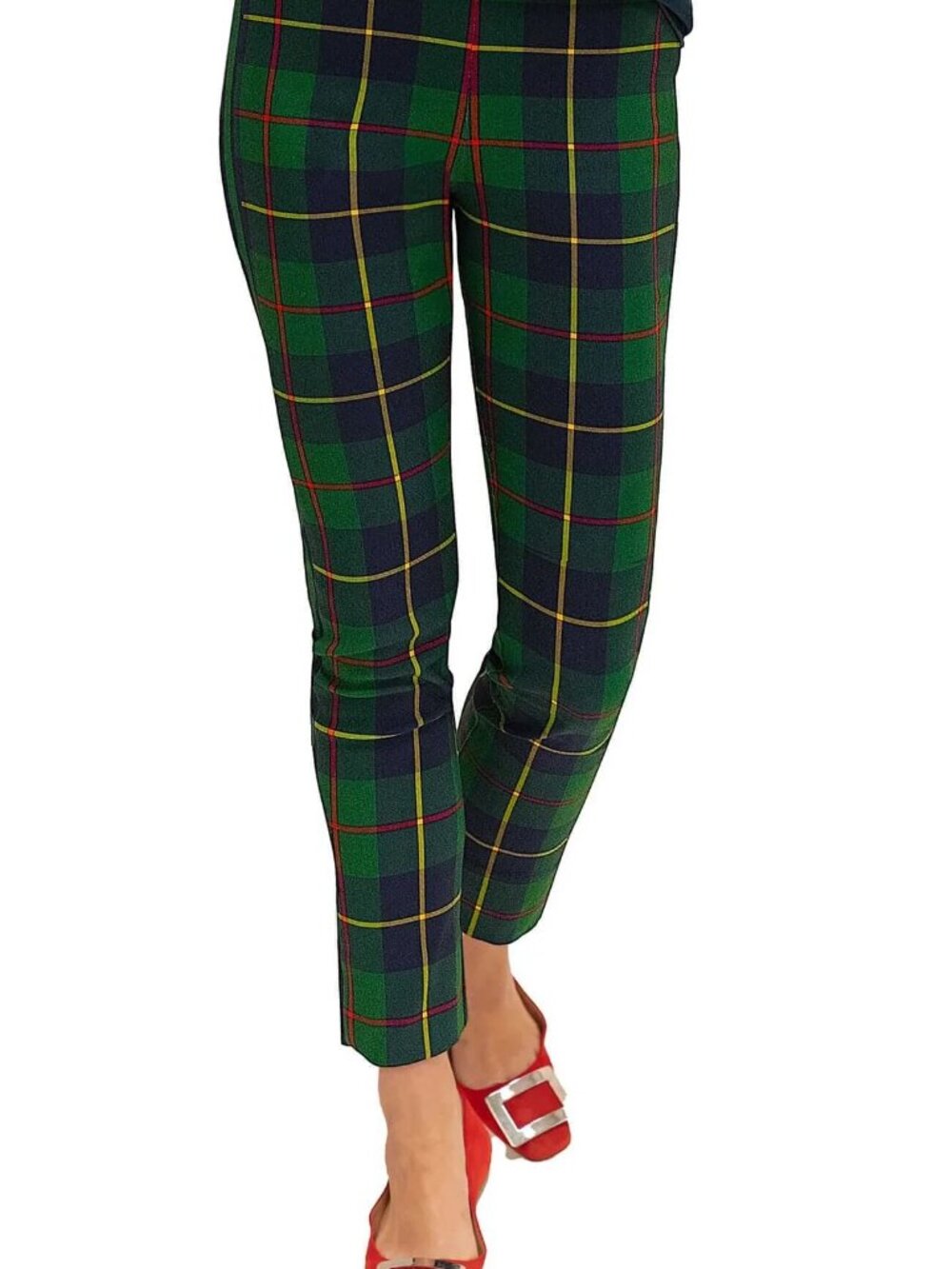 GRETCHEN SCOTT gripeless pull on pants in green plaid holiday Medium - Picture 6 of 16